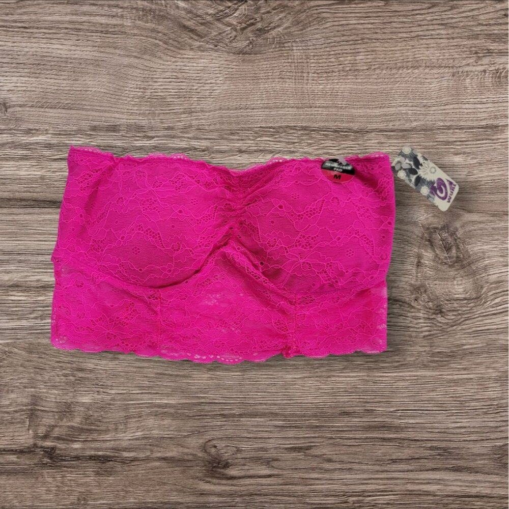 Wurl Bralette Women Juniors M HOT PINK Lace Strapless Brallette Bra NWT